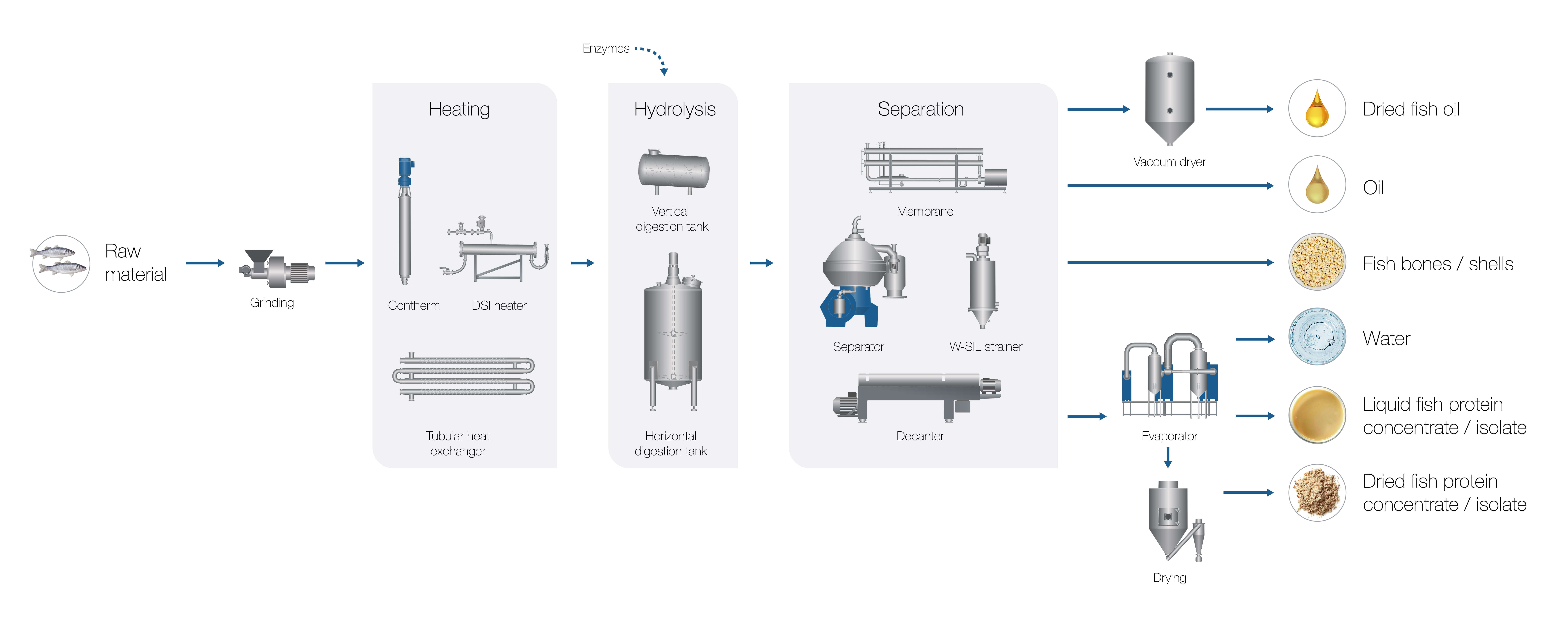 Fish hydrolysates processing flowchart